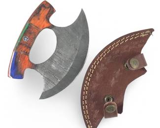 Custom Authentic Damascus Ulu Pizza Knife W/Sheath