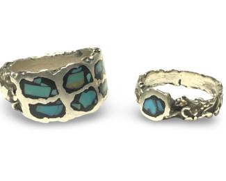 (2) Outstanding Silver Turquoise Inlay Rings