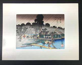 Hiroshige Ando Evening Rain Woodblock Print