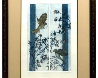 Signed William Marlow “Dancing Sparrows" Etching