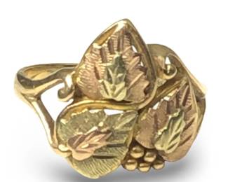 10KT Black Hills Yellow Rose Gold Grape Leaf Ring