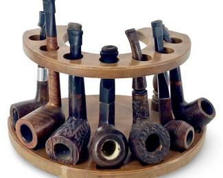 7pc Pipe Collection with 2-Tier Wooden Pipe Rack