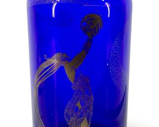 Cobalt Blue Erté "Fireflies" Art Glass Vase