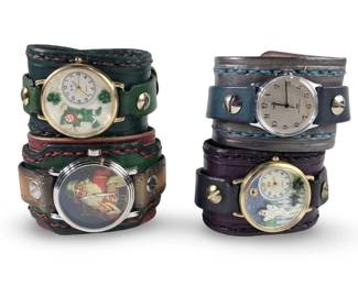 (4) Rockstar Leatherworks Custom Cuff Watches