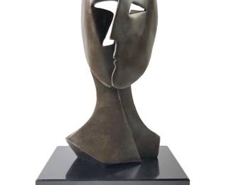 Signed Picasso Abstract Cubism Face Mask Bronze