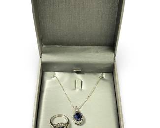 Spectacular Sterling Silver Sapphire Jewelry Set