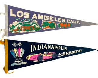 2pc Vintage LA & Indy Speedway Felt Pennants