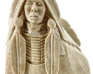 Carved Brian Began Alabaster Navajo Chief Bust