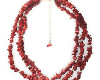 3 Strand Ox Blood Coral Chip Bead Necklace