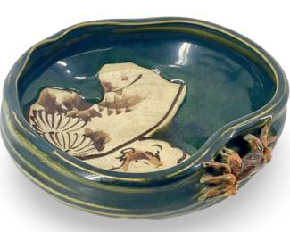 Old Glazed Japanese Nautical Design Pottery Bowl