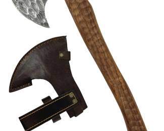 Custom Authentic Damascus Axe With Sheath