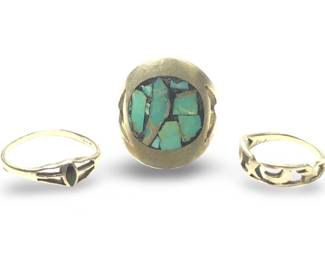 (3) Awesome Sterling Silver/Turquoise Inlay Rings