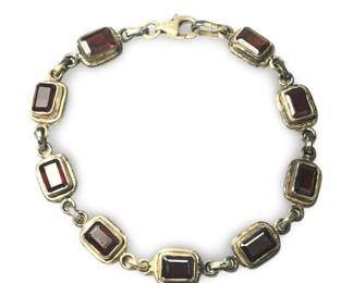 Beautiful Sterling Silver Garnet Link Bracelet
