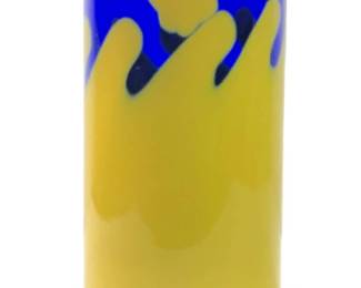 Signed Yellow/Blue Studio Art Glass Vase