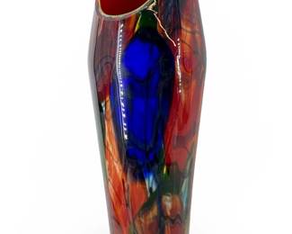 Colorful Asymmetrical Hand-Blown Art Glass Vase