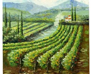 Signed Larry Vargas Vineyard Field Oil on Canvas