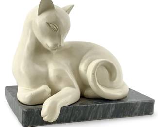 Crowning Touch White Resin Cat on Marble Base