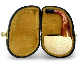 Carved Meerschaum Estate Pipe and Case