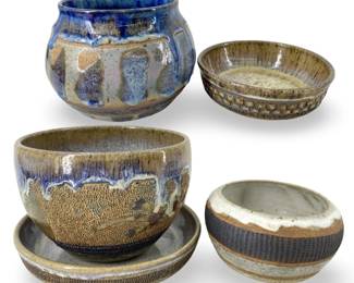 5pc Signed JLM Japanese Glazed Stoneware Pottery