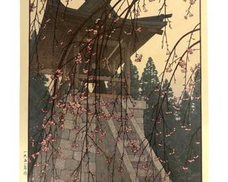 Signed Toshi Yoshida “Temple Bell" Woodblock