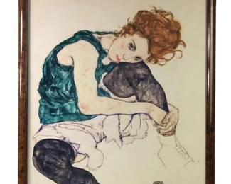 Whom Schiele Sitting Woman Legs Drawn Serigraph