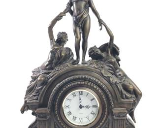 Large French Art Nouveau Bronze Mantle Clock