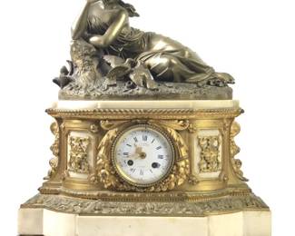 Old E.De Labroue Gilt Bronze Figural Mantle Clock