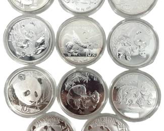 11pc .999 Silver 1OZ Chines Panda Coins