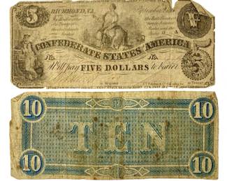 Confederate $5 & $10 Currency Notes