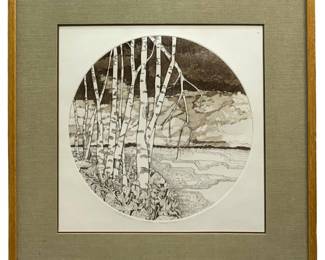 Signed Roslyn Rose “Lake Birches" Etching