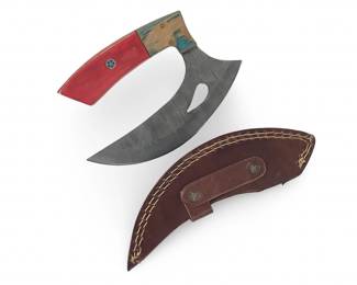Custom Made Damascus Ulu Knife W/Sheath