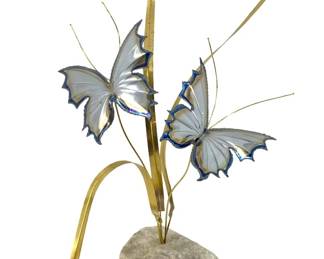 MCM Brutalist Brass Butterfly Art on a Stone Base