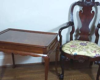Kindel Chippendale Style Armchair And Side Table