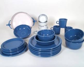 Blue Fiesta Dinnerware With Dansk Bowls And Pan