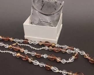 Amber And Clear Glass Bead Necklace