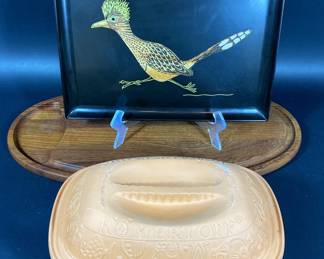 Romertopf Roaster, Couroc Tray, And Dansk Cutting Board