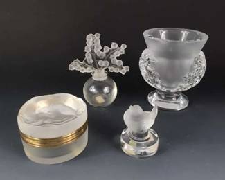 Lalique Clairfontaine Perfume, Daphne Box, St. Cloud Vase Sparrow