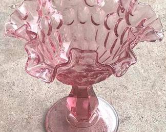 1191 - Pink Glass Compote - 6" Tall