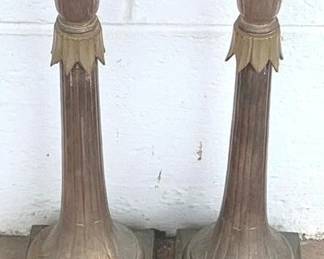 930 - 2 Brass Candle Holders - 13" Tall