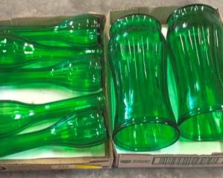 805 - 2 Trays of Green Glass Vases