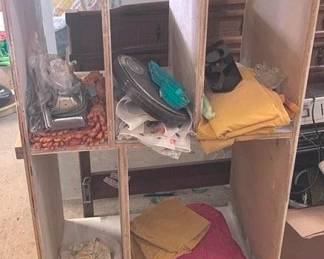 1143 - Wood Shelf & Contents - 48" x 31" x 20"