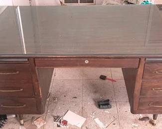 1203 - Glass Top Wood Desk - 29" x 58" x 33"