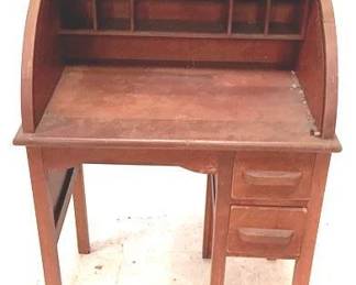 47 - Wood Roll Top Desk - 36" x 24" x 16"
