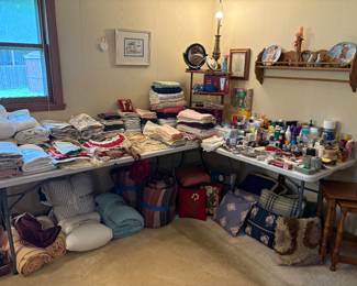 Towels, blankets, and sheet sets, decorative pillows, toiletries