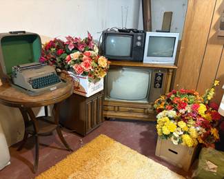 Retro TVs, floral, typewriter