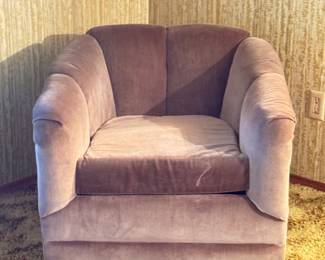 Vintage Dusty Mauve Velvet Like Swivel Chair