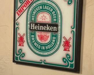 Vintage 12" x 12" Framed Heineken Beer Sign
