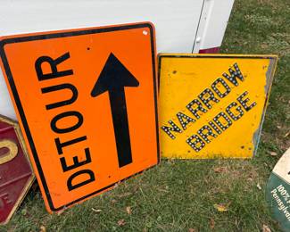 Detour, sign, narrow Bridge sign