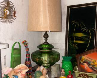 Mid-century lamp, shell light, artwork