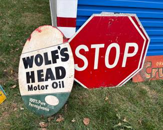 Wolf’s head motor oil sign
Stop signs
